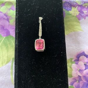 10k white gold, pink topaz and diamond pendant